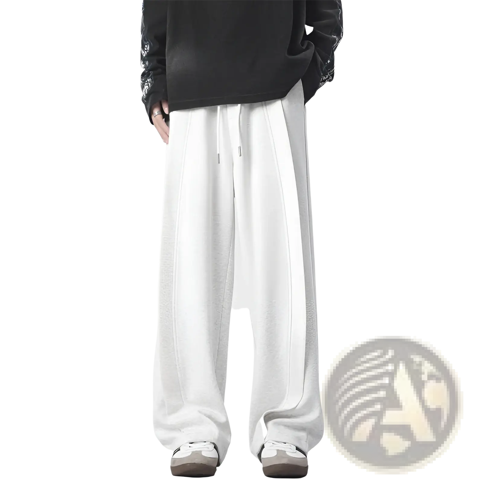 White heavyweight straight leg sweatpants with loose fit drawstring waist and subtle side seam detailing