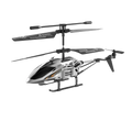 Silver and black metal alloy helicopter toy with sleek design and usb charging socket for easy rc aircraft use