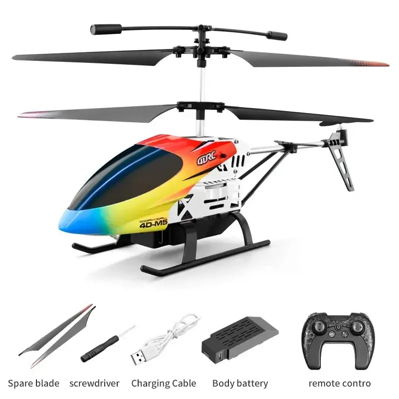 Helicóptero control remoto m5 con luz led y fuselaje arcoíris para evitar colisiones con rotor negro modelo 4d-m5