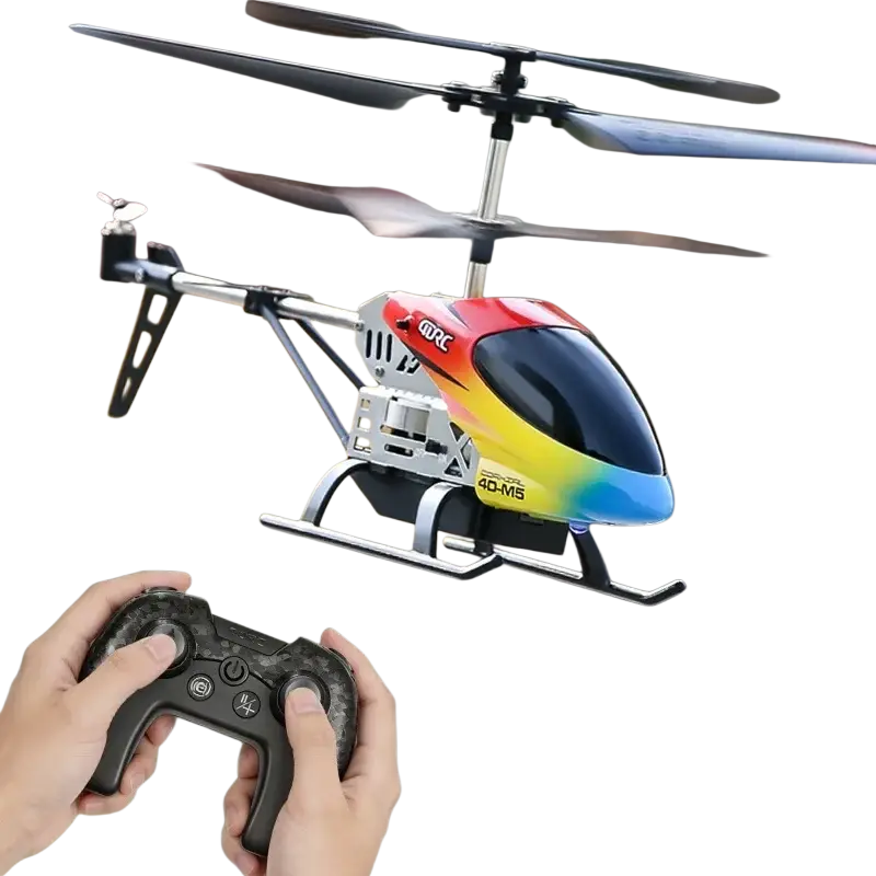 Helicóptero control remoto m5 con luz led vibrante arcoíris y marco metálico para evitar caídas y fácil control