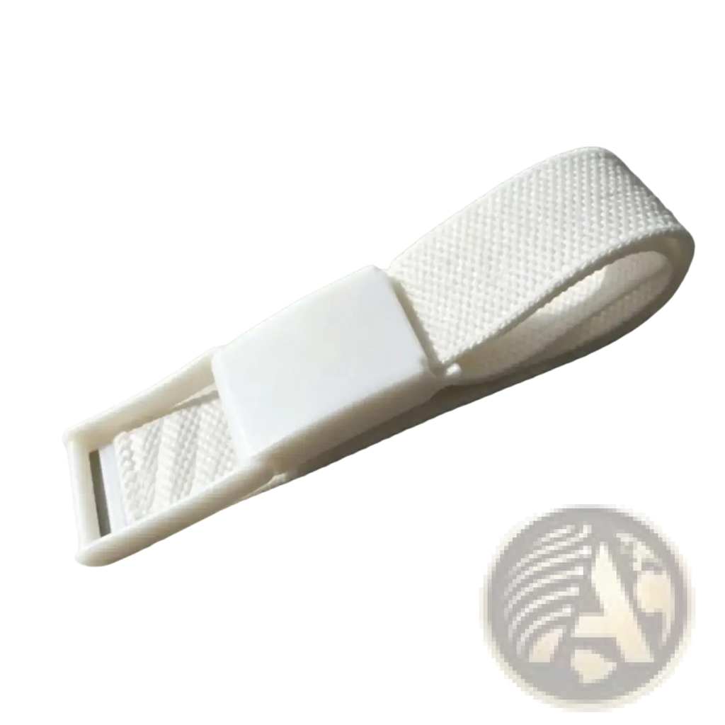 White woven fabric strap with matching plastic buckle for helio strap whoop 4.0 adapter and wristband