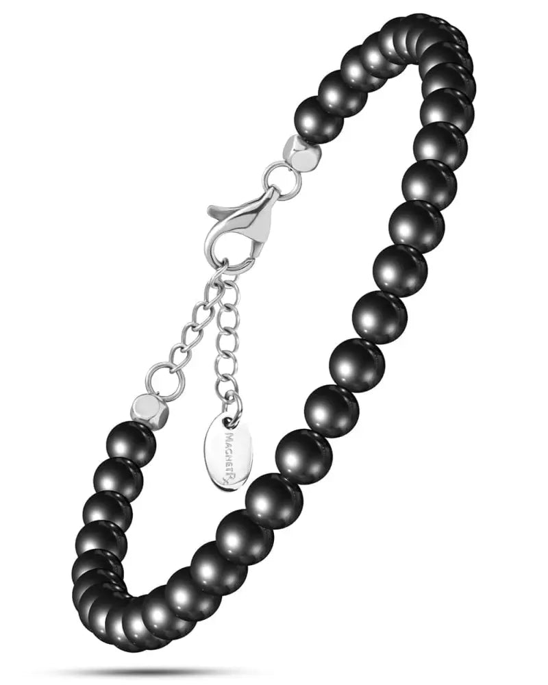 Magnetrx ultra strength hematite magnetic therapy anklet with black pearl bracelet and silver-toned clasp and chain