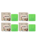 Four green herbal soap bars in beige boxes with traditional chinese illustrations for body odor and rich lather