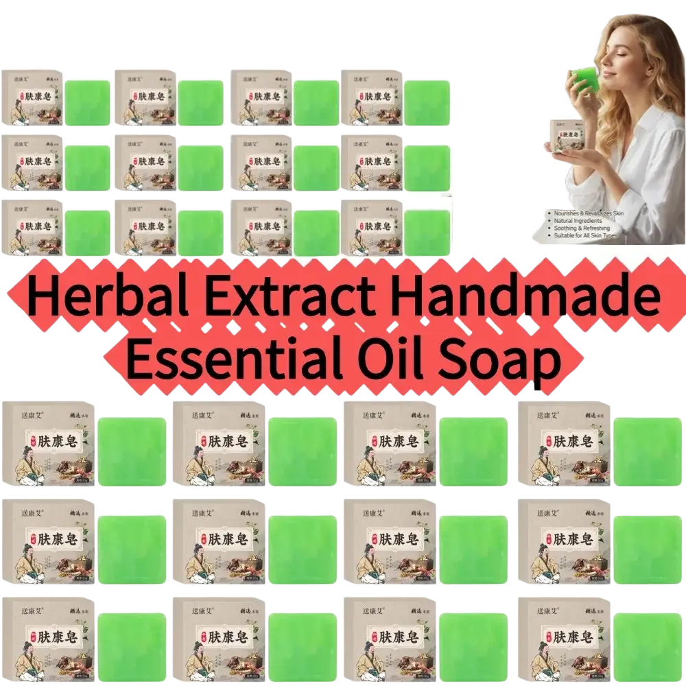 Green rectangular herbal soap bar with rich lather for body odor in individual packaging