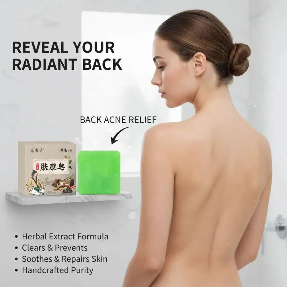 Green rectangular soap bar with herbal extract formula for body odor relief and rich lather in herbal soap bar