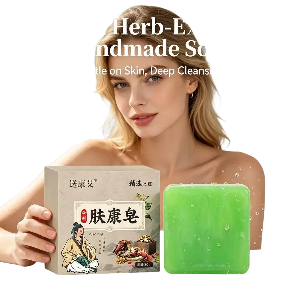 A vibrant green handmade soap bar with glossy surface and water droplets for body odor and rich lather