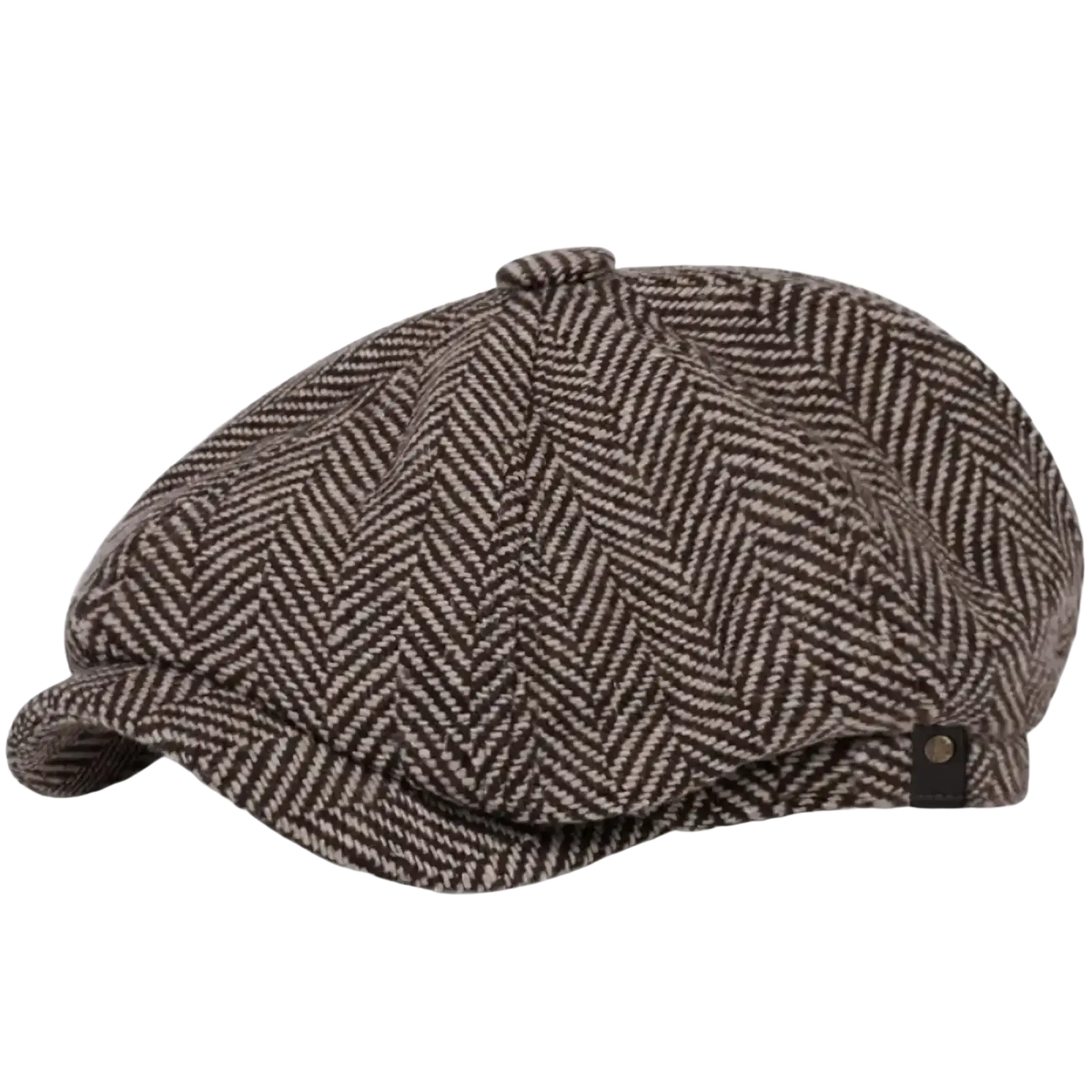 Brown and beige herringbone woolen flat cap with six-panel design vintage peaky blinders style beret