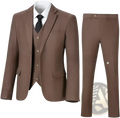 Brown tweed herringbone wool three piece slim work suit with textured pattern and matching vest