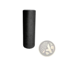 Black cylindrical hexagonal eva foam yoga roller with textured dimpled surface for pilates and fitness use