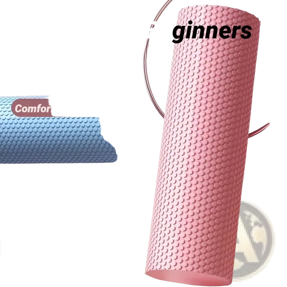 Hexagonal Eva foam yoga roller in pink and blue textured foam for massage and weight loss Pilates exercises