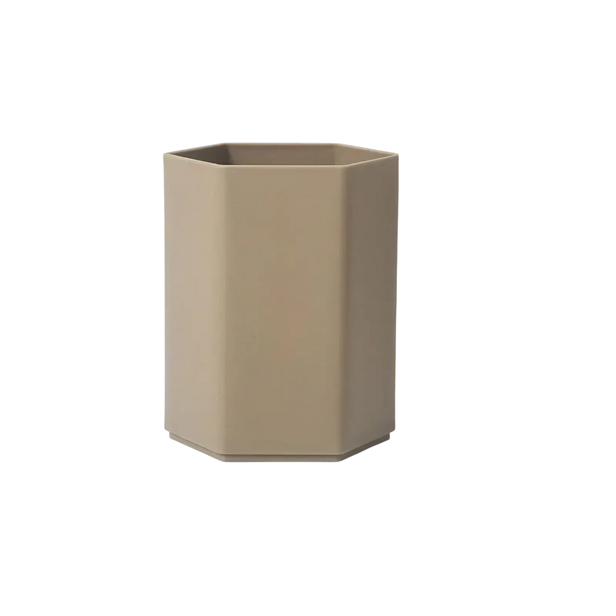Beige hexagonal plastic toothbrush holder designed as a pen holder and desk organizer for office use