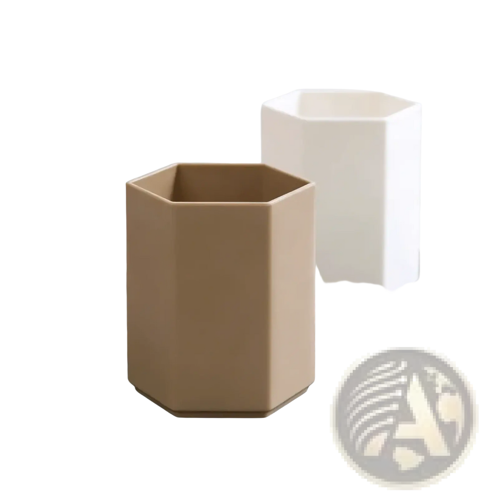 Beige hexagonal plastic toothbrush holder suitable as a pen holder desk organizer for office or home use