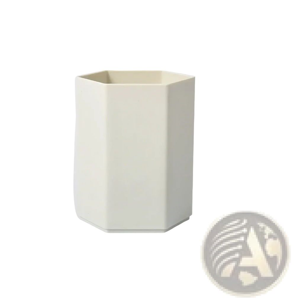 Cream-colored hexagonal plastic toothbrush holder suitable as a pen holder desk organizer for office or home use