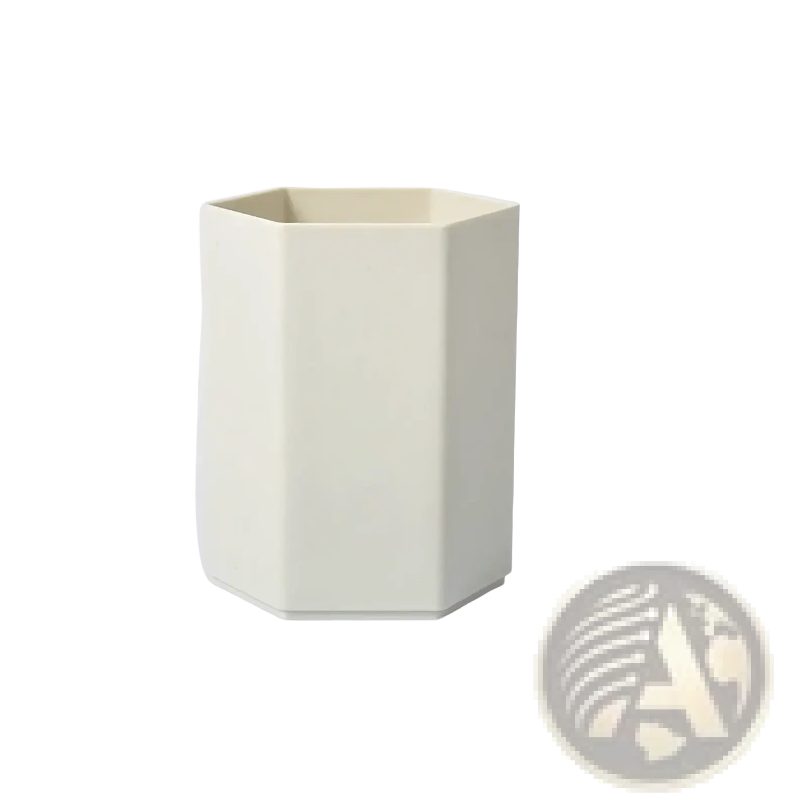 Cream-colored hexagonal plastic toothbrush holder suitable as a pen holder desk organizer for office or home use