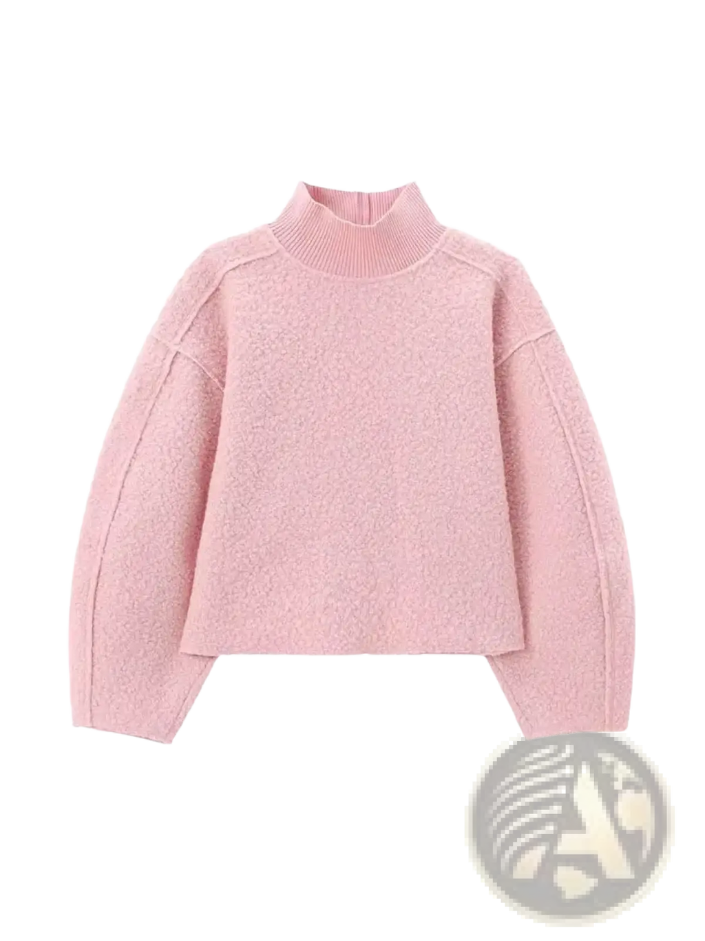 Hh turtleneck loose pullover sweatshirt soft pink textured knit with ribbed high neckline and slightly flared sleeves
