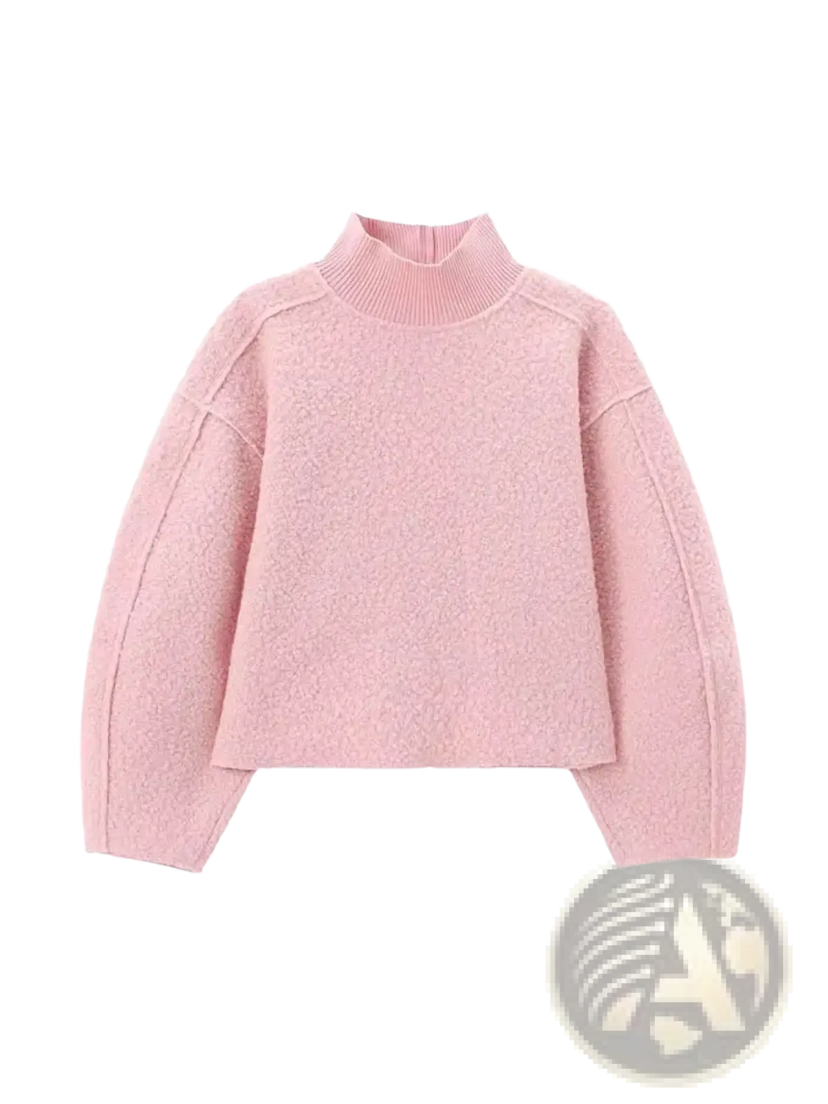 Hh turtleneck loose pullover sweatshirt soft pink textured knit with ribbed high neckline and slightly flared sleeves