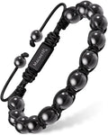 High Power Bali magnetic hematite beaded bracelet in black with polished finish and adjustable cord closure