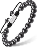 Magnetrx high power black magnetic hematite bead bracelet with silver-toned rectangular clasp engraved magnetrx