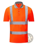Bright orange high visibility reflective safety polo shirt with silver stripes and gray collar for enhanced safety
