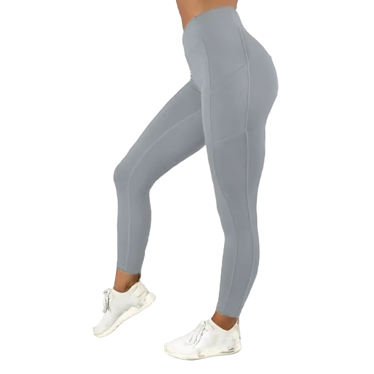 Light gray high waist booty lifting leggings with sleek form-fitting design and subtle side seam detailing