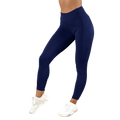 Navy blue high waist booty lifting leggings with side pockets and a snug form fitting design for activewear