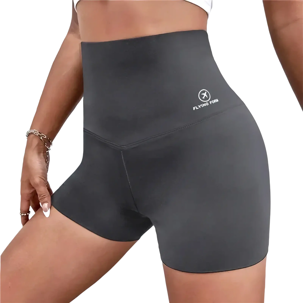Dark gray high waist butt lifting thermal yoga leggings in a sleek form fitting design with flying forn logo on the hip