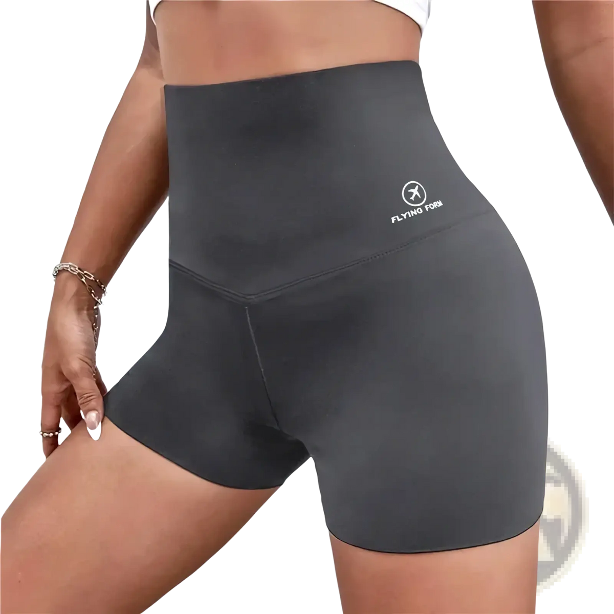Dark gray high waist butt lifting thermal yoga leggings in a sleek form fitting design with flying forn logo on the hip