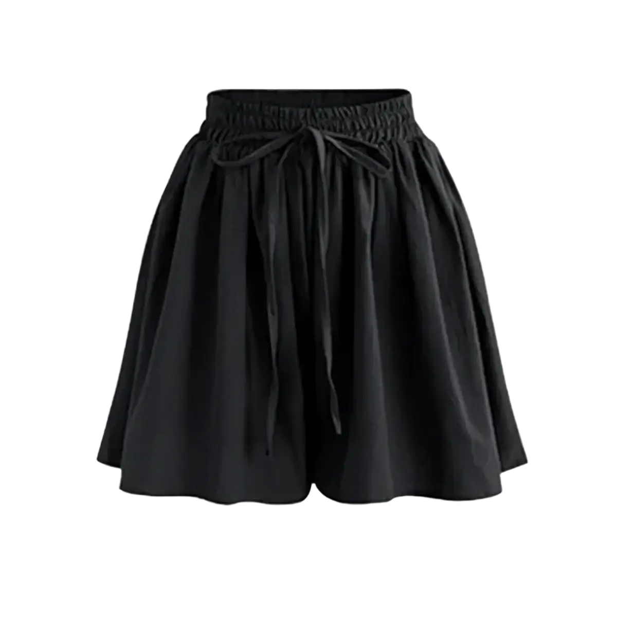 Black elastic-waist chiffon skirt with tied drawstring and flowing a-line silhouette for plus size wear