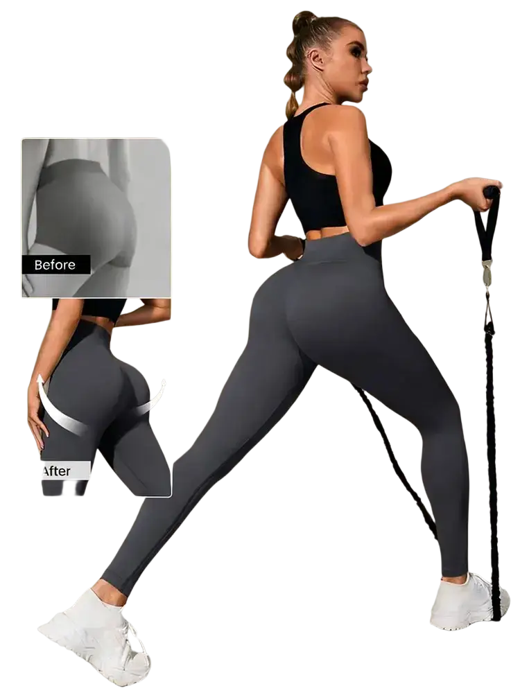 High waist dark gray yoga leggings with a sleek form fitting design in dark gray fabric for active wear