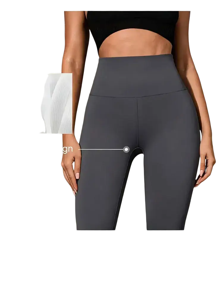High waist dark gray yoga leggings with ribbed design and 4-way stretch fabric in high-waisted style