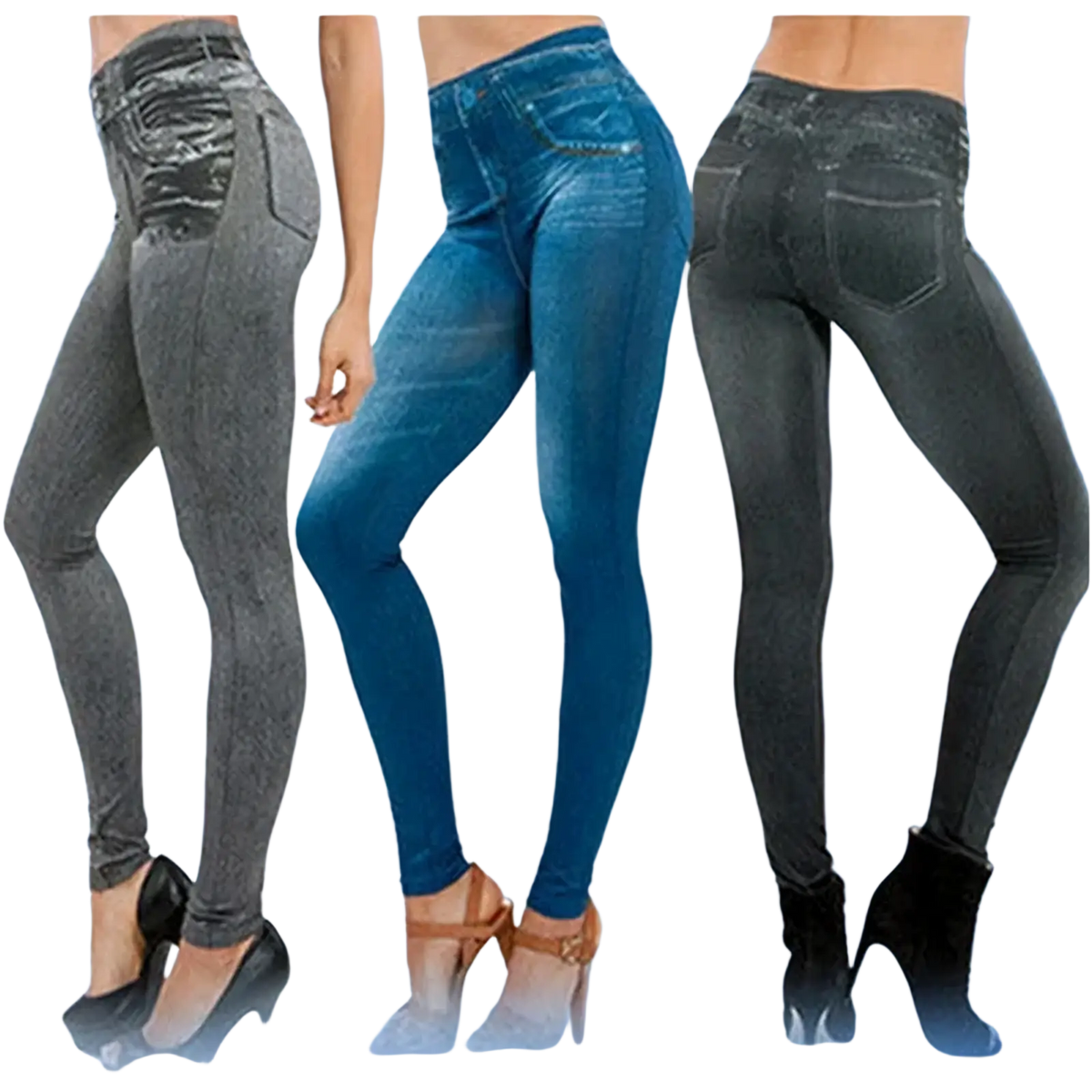 High waist denim leggings slim fit in grey blue and black made of stretch denim for casual and office wear