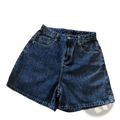 High waist dark blue denim shorts with belt and classic five-pocket design in durable cotton material