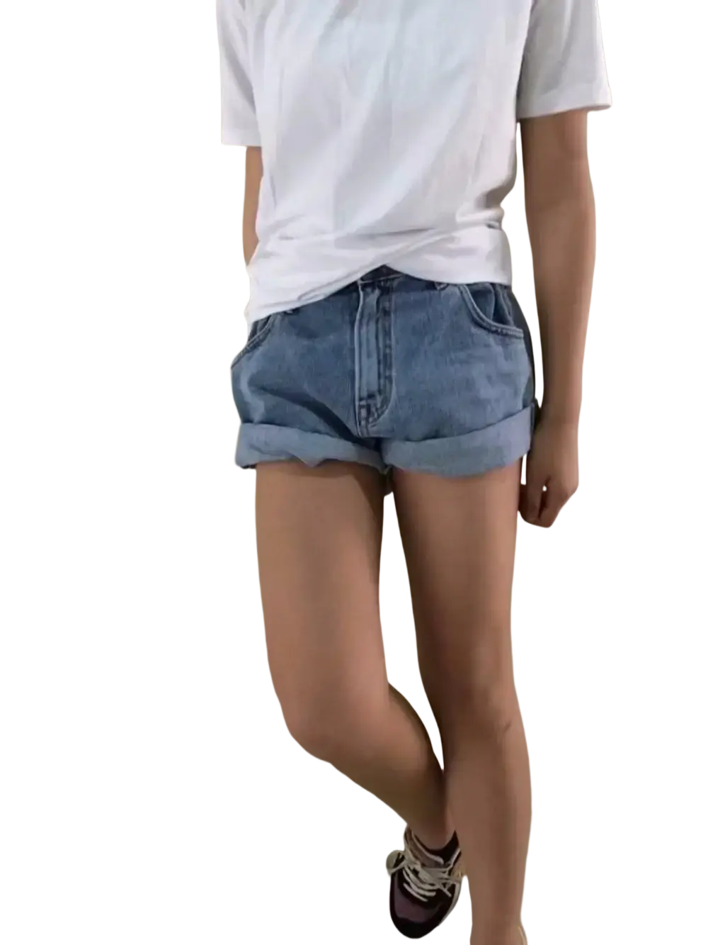 Light-wash high waist denim shorts with rolled cuffs made of cotton for casual wear available in tag size with length inch-cm details