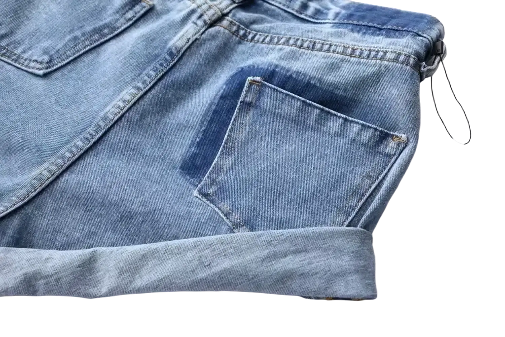 High waist light-wash denim shorts in cotton with rolled cuffs and visible back pocket for casual wear