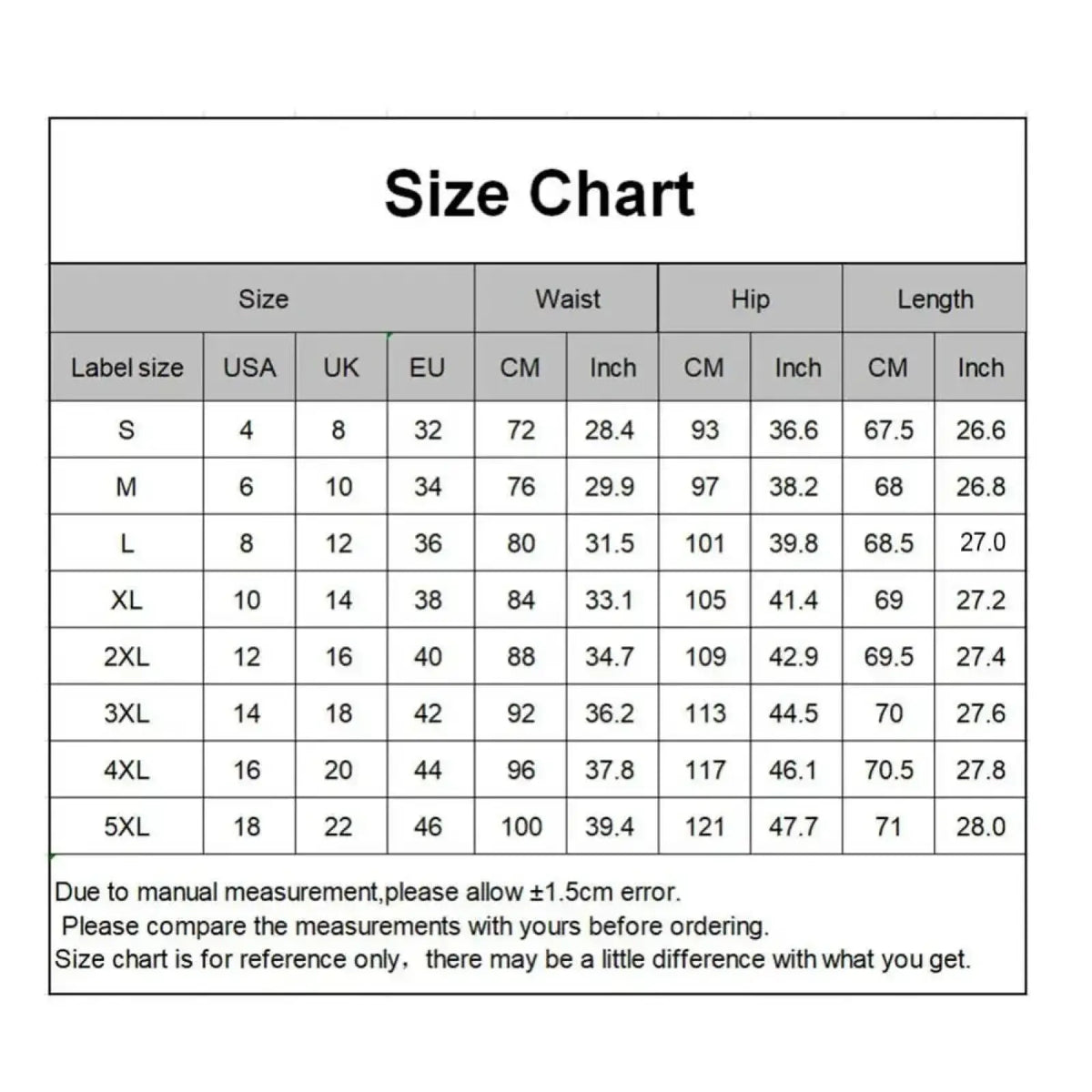 Size chart for high waist denim shorts slim fit summer jeans showing measurements from size S to 5XL in various units