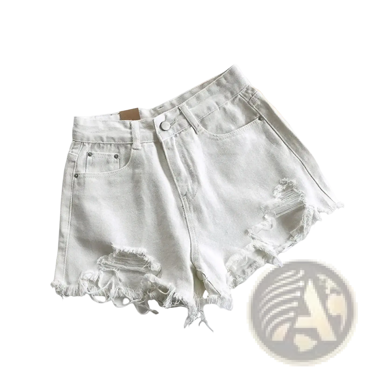 High waist white distressed denim shorts for women with frayed hem and button closure ideal for summer streetwear