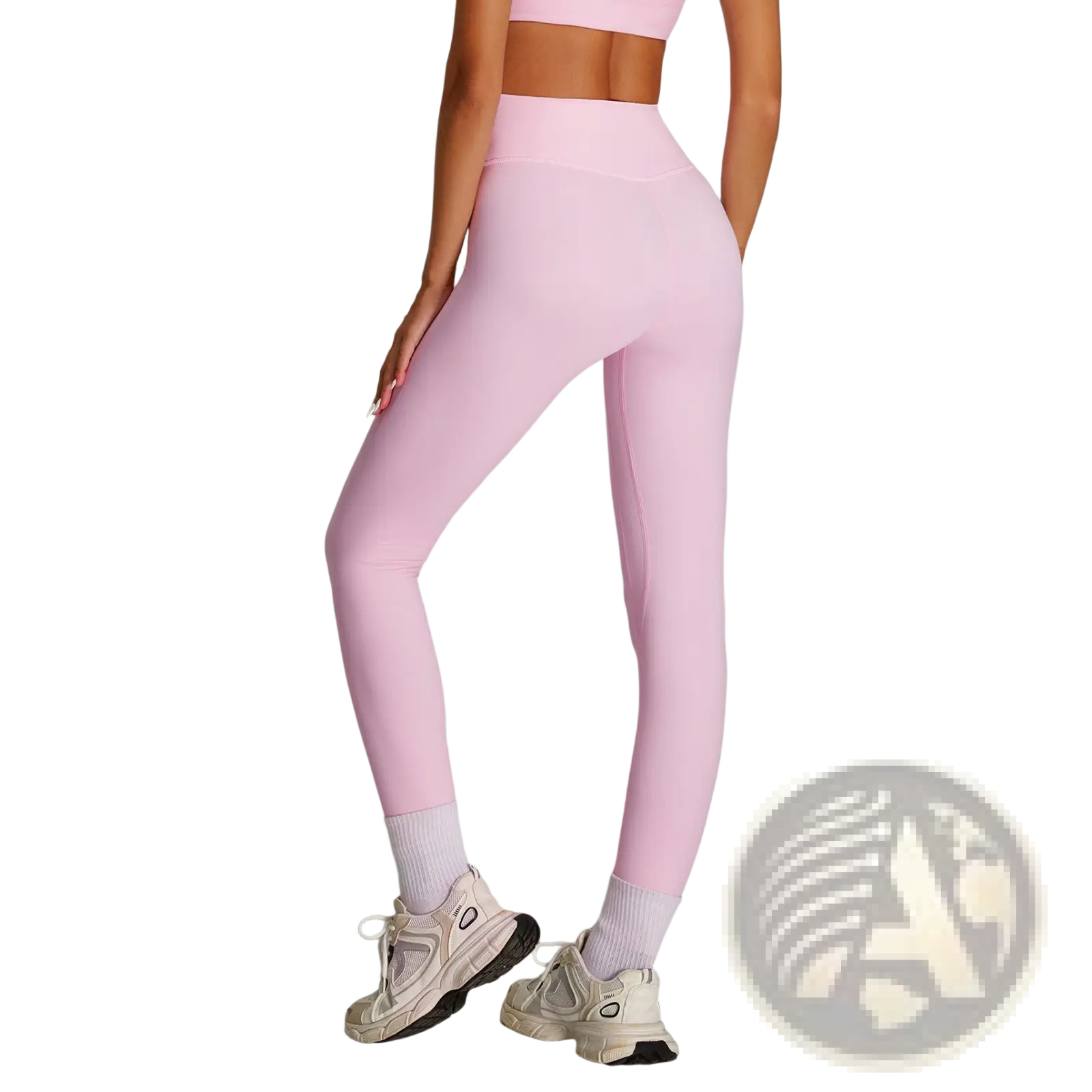 Pink high waist fitness leggings with smooth stretchy fabric and seamless design for quick drying sports use