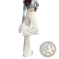 High waist flare denim jeans in cream with a smooth glossy finish and classic denim construction