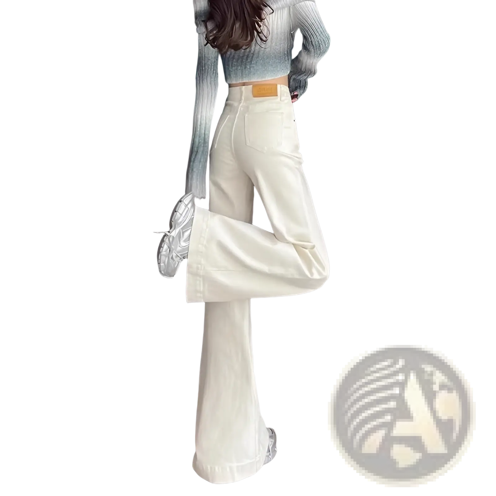 High waist flare denim jeans in cream with a smooth glossy finish and classic denim construction
