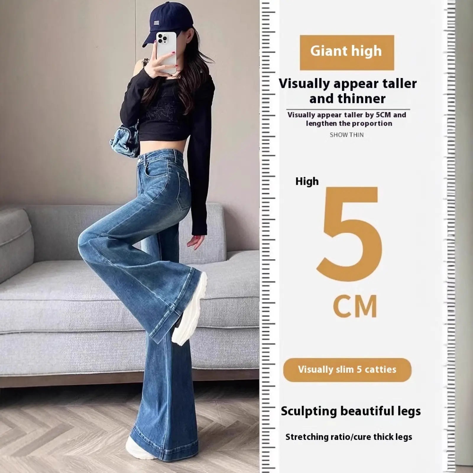 High waist flare denim jeans in blue denim with wide leg cut ideal for stylish casual wear