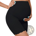 Black high waist maternity boxer briefs with breathable lace and scalloped hem detailing along the side