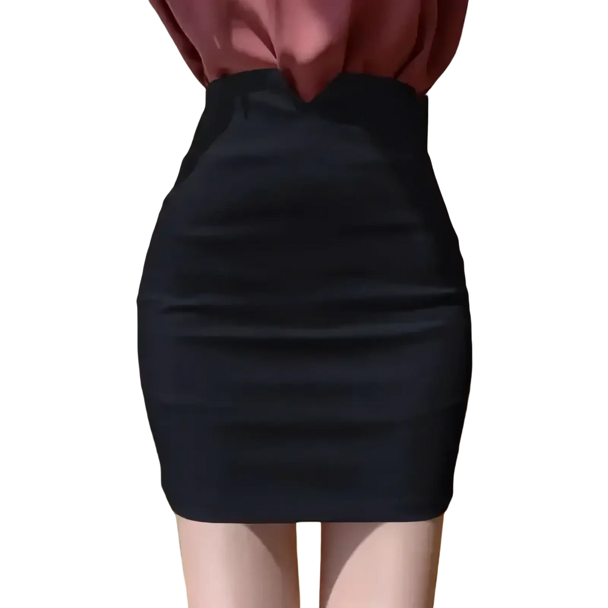 Black high waist mini pencil skirt with smooth form-fitting silhouette ideal for elegant and professional wear
