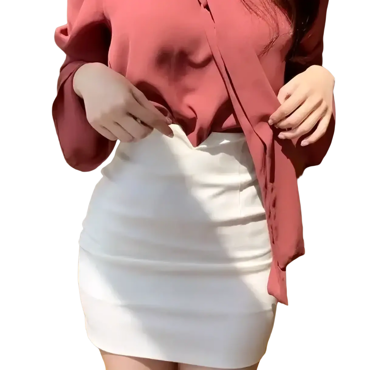 White high waist mini pencil skirt with form-fitting ribbed texture ideal for stylish casual or office wear