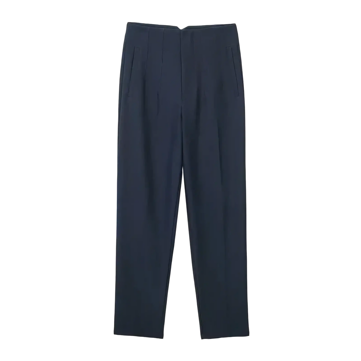 Dark navy high waist pleated formal office pants for women featuring a sleek tailored fit