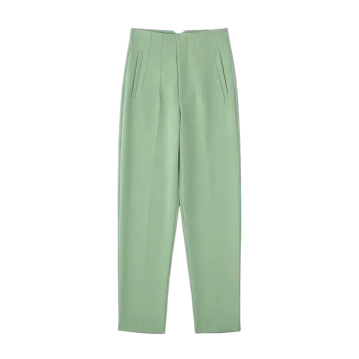 High waist pleated formal office pants for women in mint green with a sleek straight-leg cut and subtle front pleats