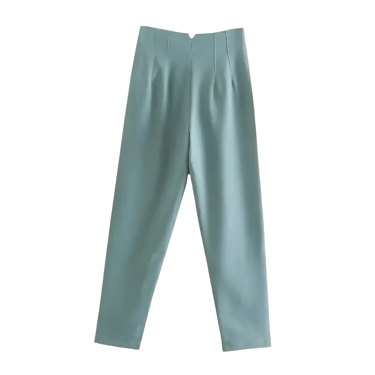 High waist pleated formal office pants for women in light green satin with subtle waistband pleats