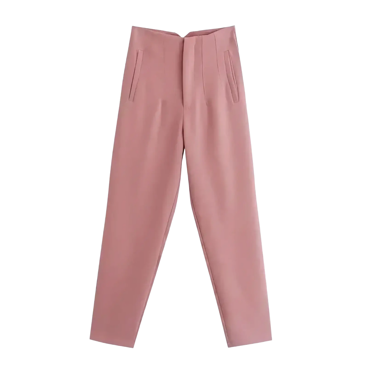 High waist pleated formal office pants for women in pink with subtle vertical pleats and sleek side pockets