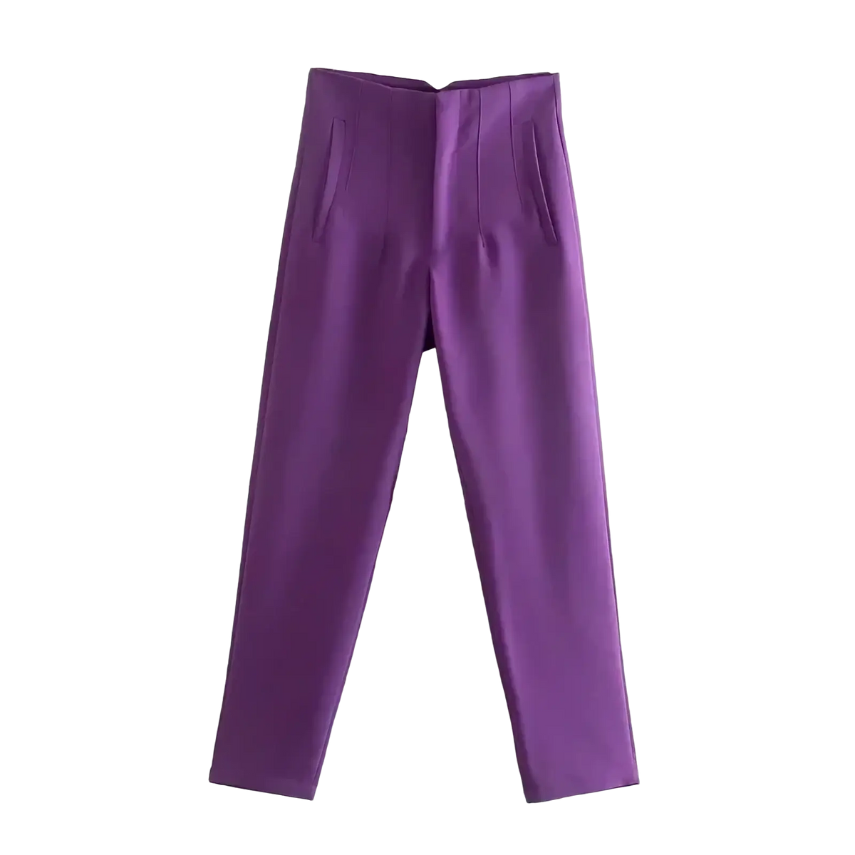 High waist pleated formal office pants for women in purple with a sleek straight-leg cut and subtle front pleats