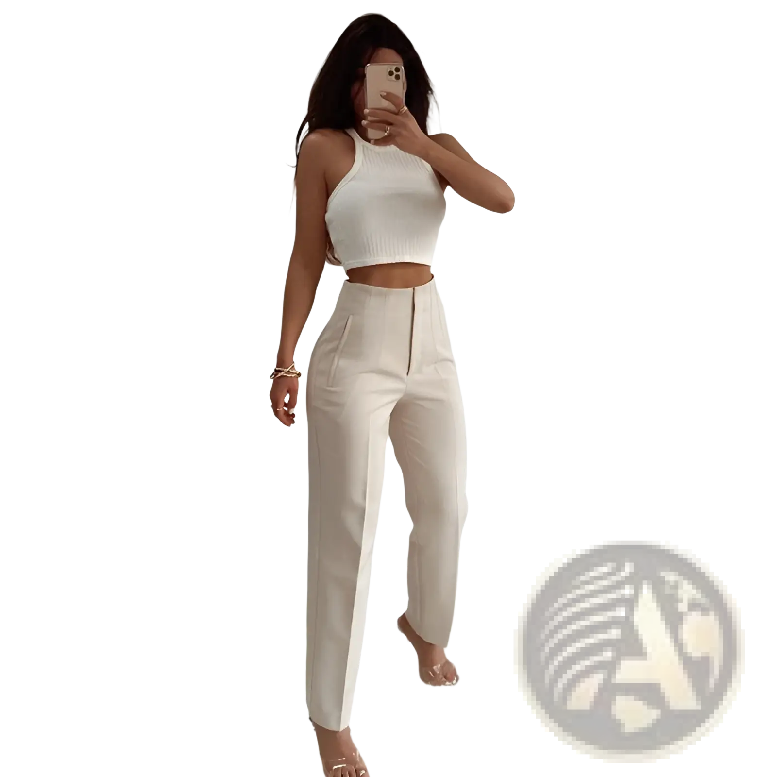 High waist pleated straight leg trousers in off-white featuring a sleek high-waisted fit and front zipper detail