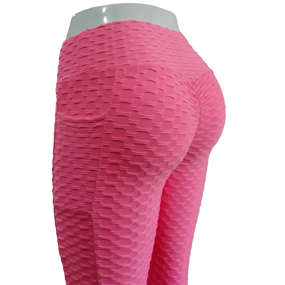 High waist pocket bubble leggings in bright pink with a textured honeycomb pattern for enhanced style and comfort